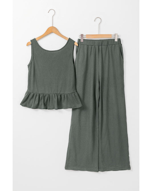 Ribbed Ruffle Tank Top and Pants Set