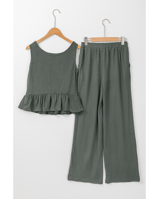 Ribbed Ruffle Tank Top and Pants Set