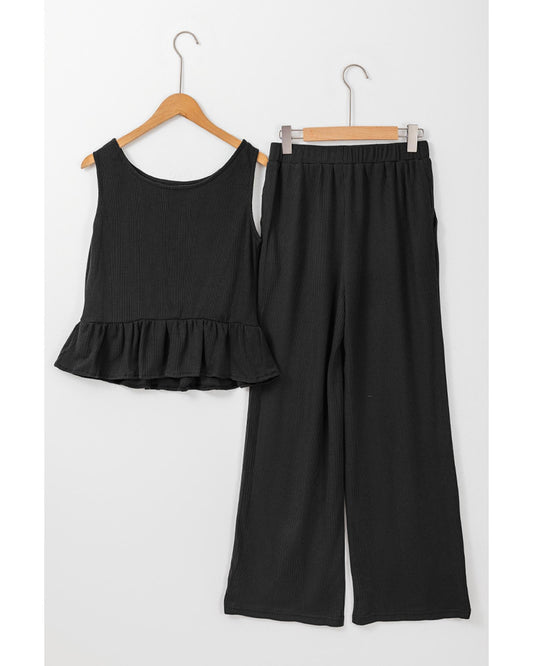Ribbed Ruffle Tank Top and Pants Set