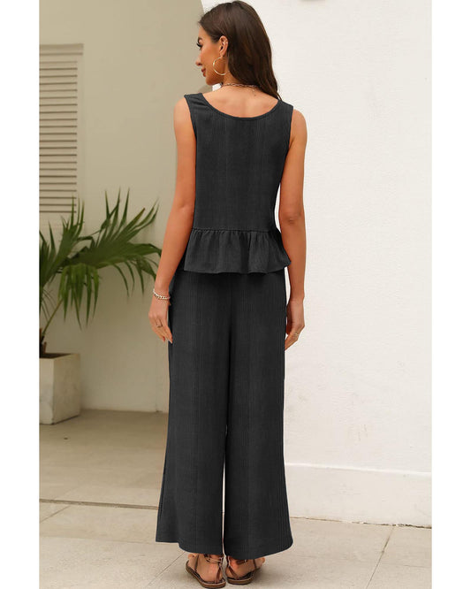 Ribbed Ruffle Tank Top and Pants Set
