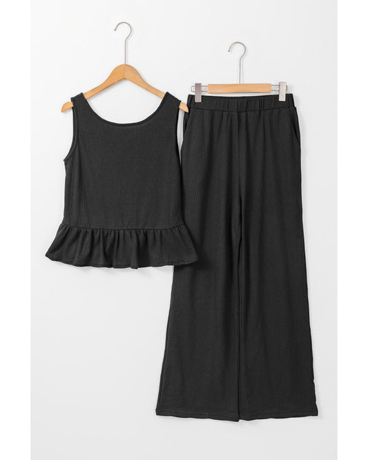 Ribbed Ruffle Tank Top and Pants Set