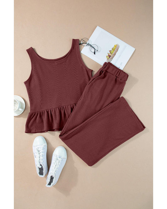 Ribbed Ruffle Tank Top and Pants Set