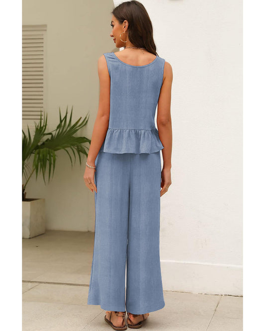 Ribbed Ruffle Tank Top and Pants Set