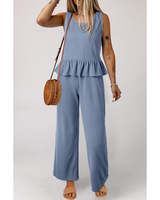 Ribbed Ruffle Tank Top and Pants Set