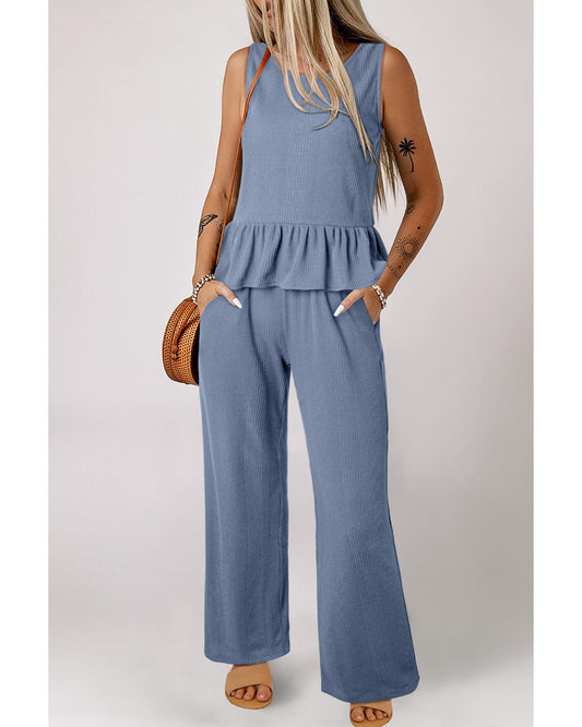 Ribbed Ruffle Tank Top and Pants Set