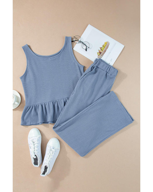 Ribbed Ruffle Tank Top and Pants Set