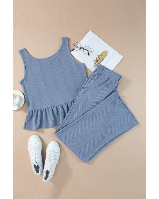 Ribbed Ruffle Tank Top and Pants Set