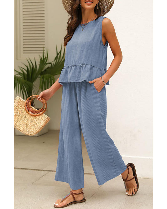 Ribbed Ruffle Tank Top and Pants Set