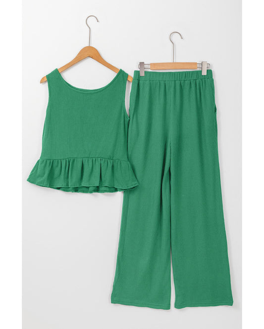 Ribbed Ruffle Tank Top and Pants Set