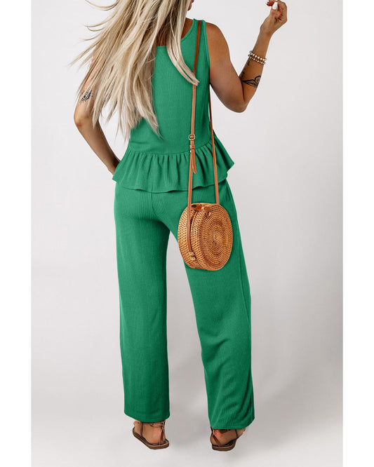 Ribbed Ruffle Tank Top and Pants Set