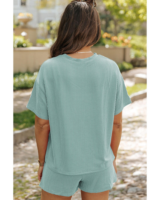 Ribbed Textured Knit Loose Fit Tee and Shorts Set