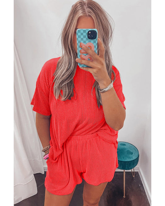 Ribbed Textured Knit Loose Fit Tee and Shorts Set
