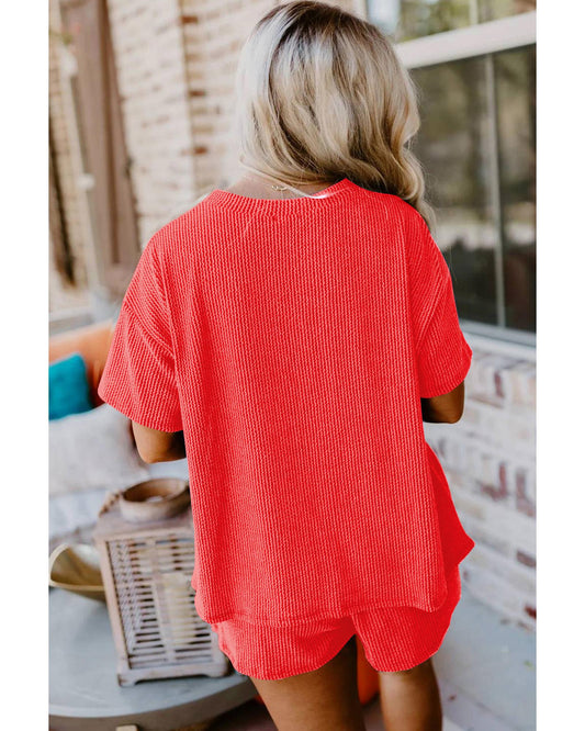 Ribbed Textured Knit Loose Fit Tee and Shorts Set