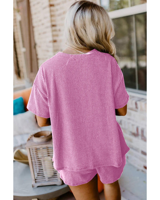 Ribbed Textured Knit Loose Fit Tee and Shorts Set