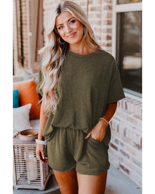 Ribbed Textured Knit Loose Fit Tee and Shorts Set