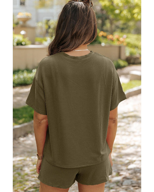 Ribbed Textured Knit Loose Fit Tee and Shorts Set