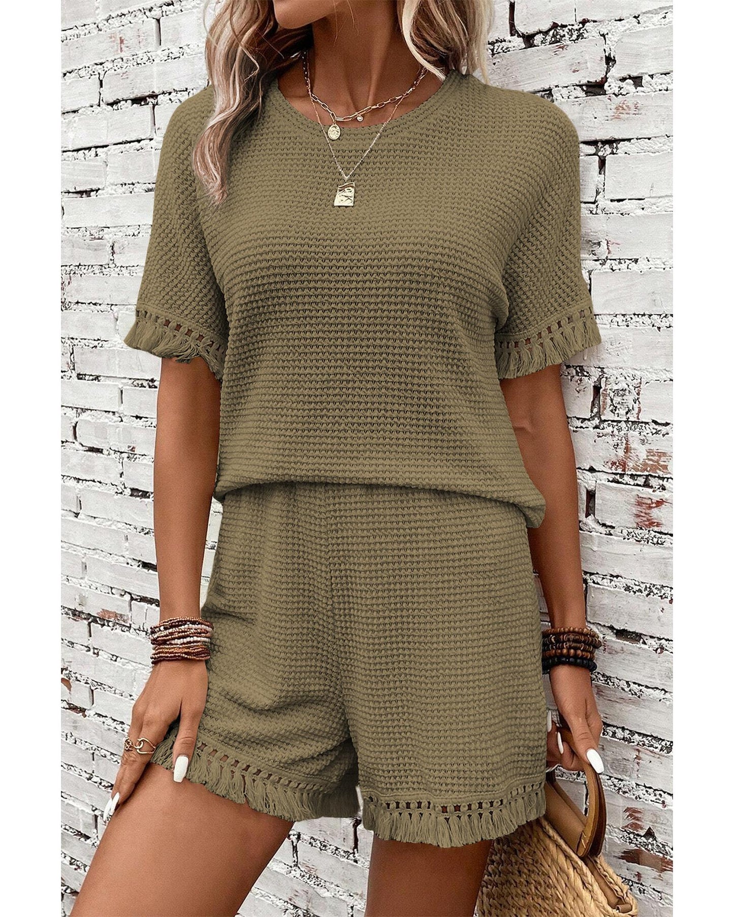 Trim Textured Short Two Piece Set