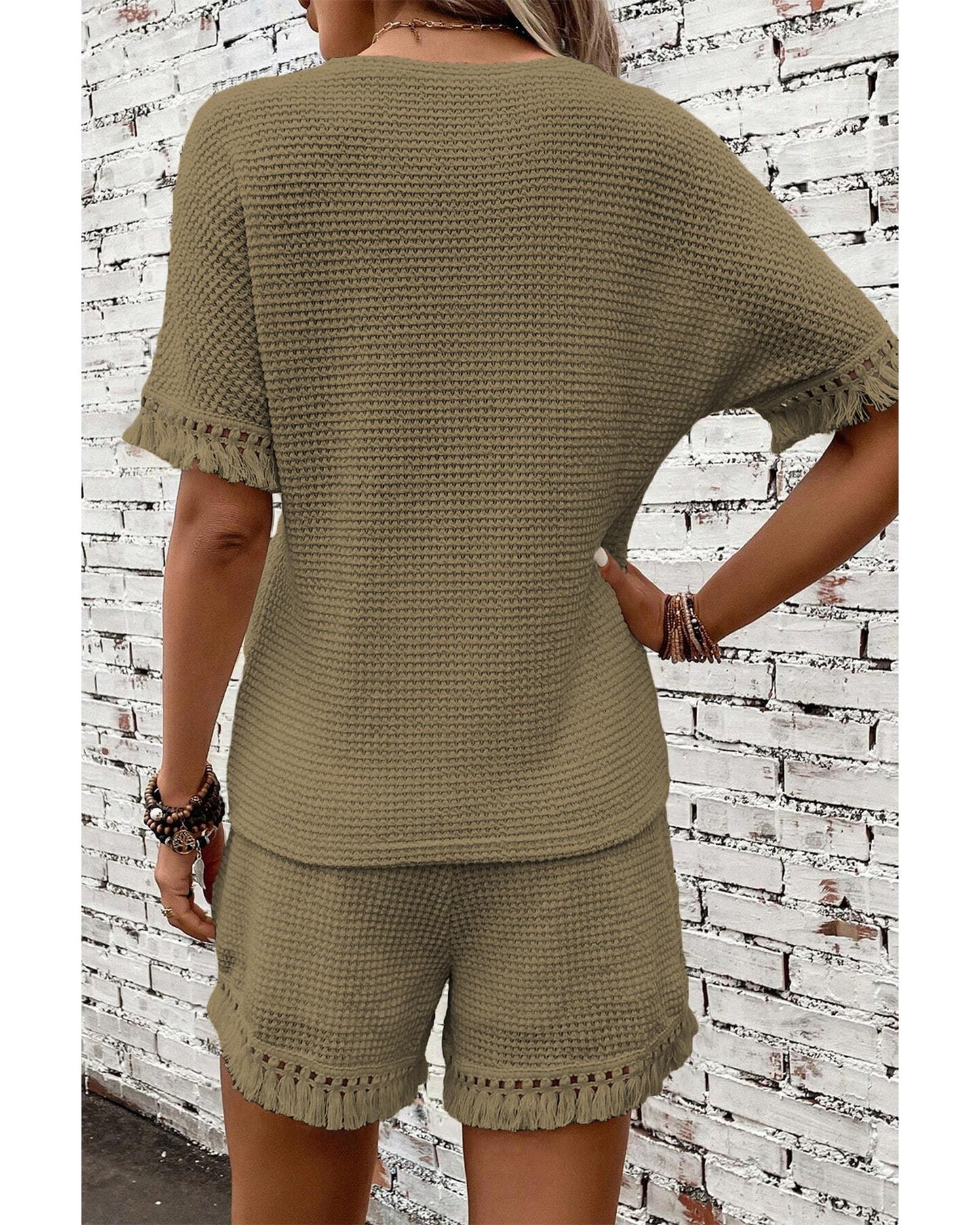 Trim Textured Short Two Piece Set