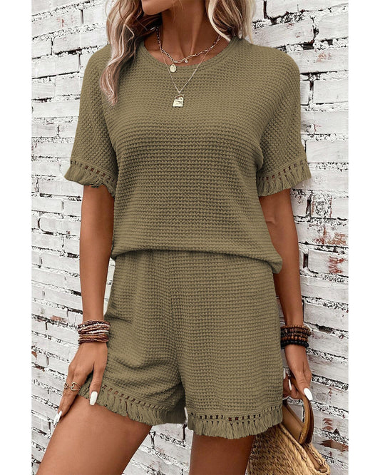 Trim Textured Short Two Piece Set