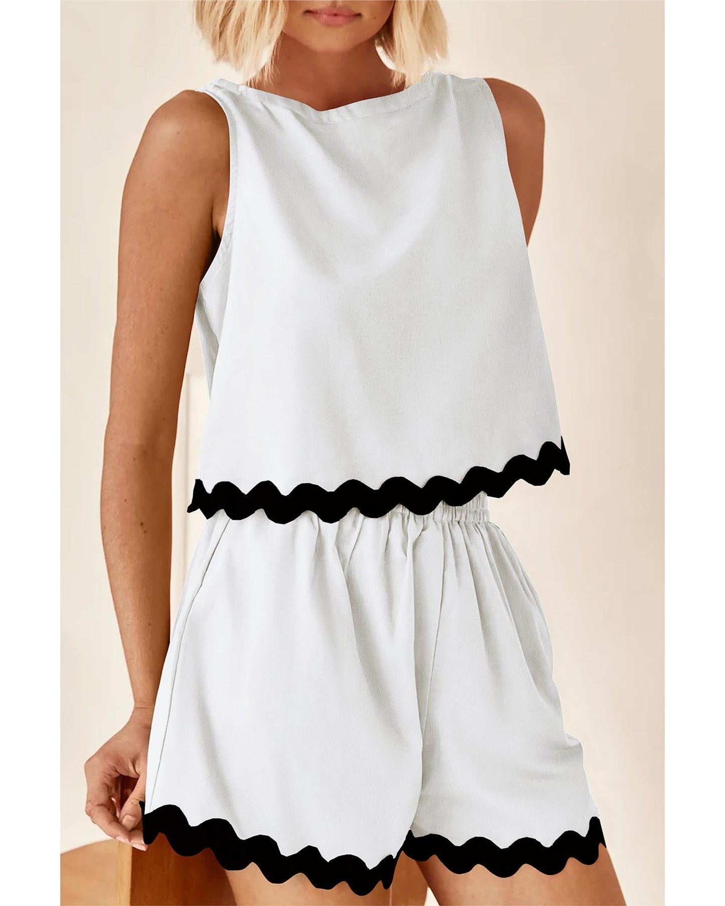 Ricrac Trim Tank Top and Elastic Waist Shorts