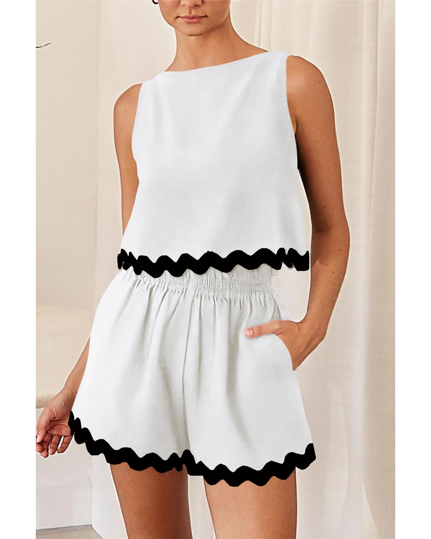 Ricrac Trim Tank Top and Elastic Waist Shorts