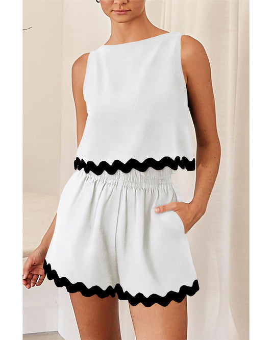 Ricrac Trim Tank Top and Elastic Waist Shorts