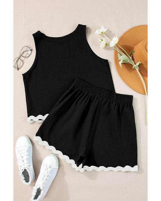 Ricrac Trim Tank Top and Elastic Waist Shorts