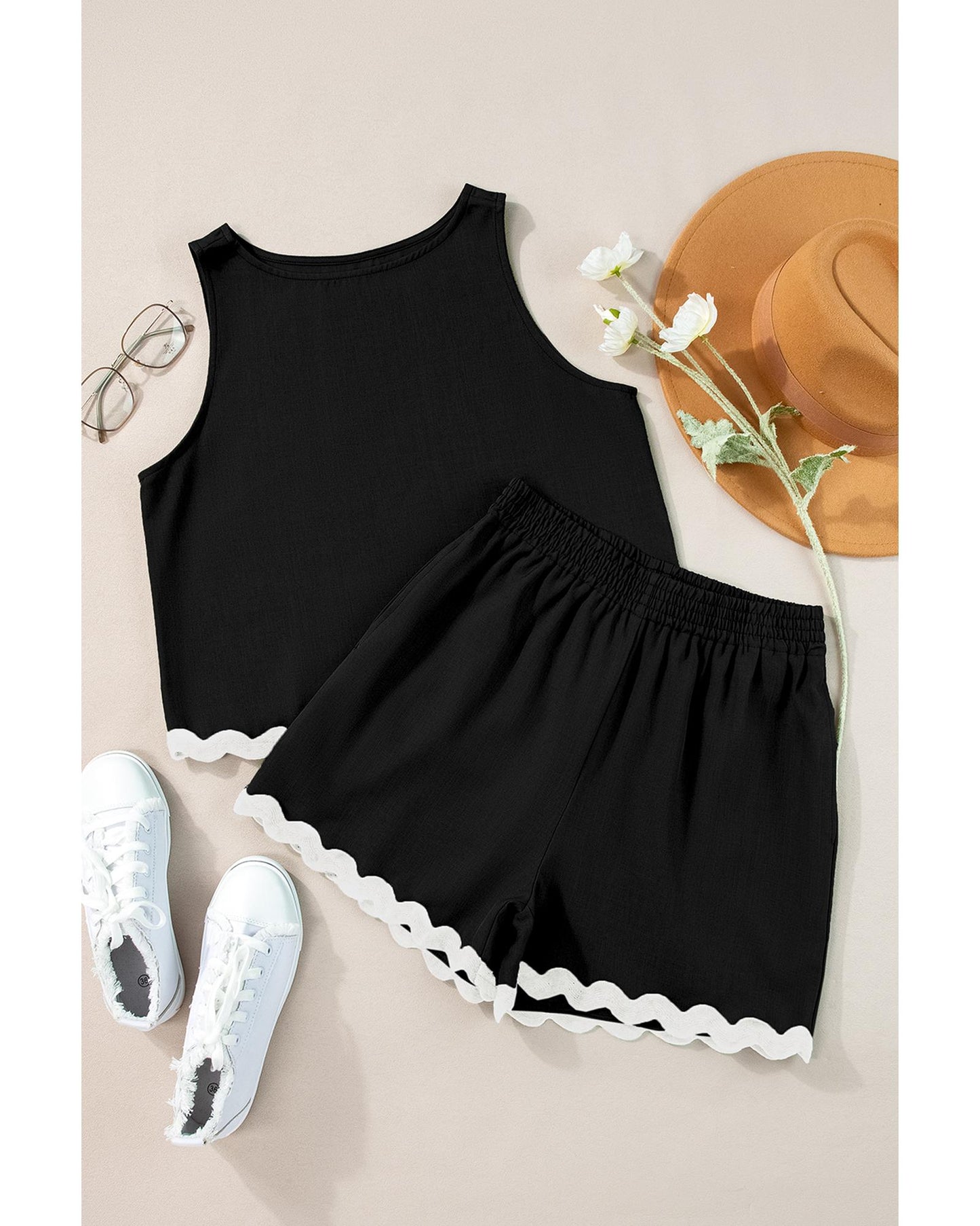 Ricrac Trim Tank Top and Elastic Waist Shorts