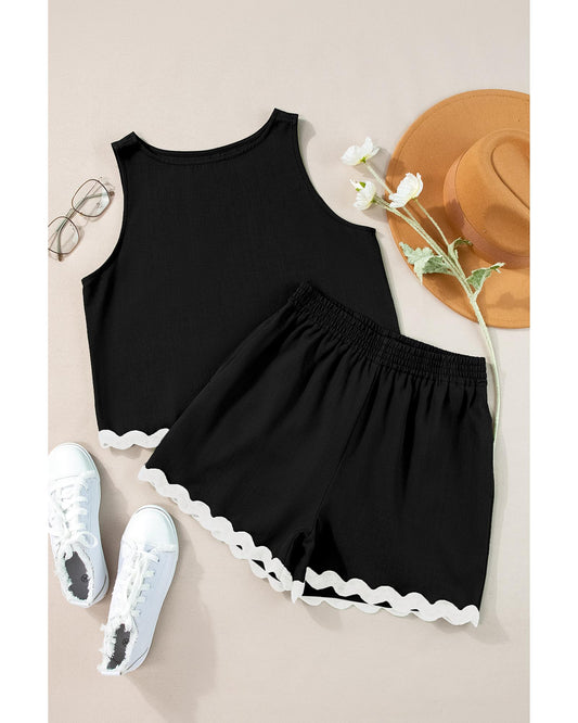 Ricrac Trim Tank Top and Elastic Waist Shorts
