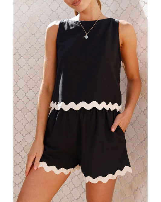 Ricrac Trim Tank Top and Elastic Waist Shorts