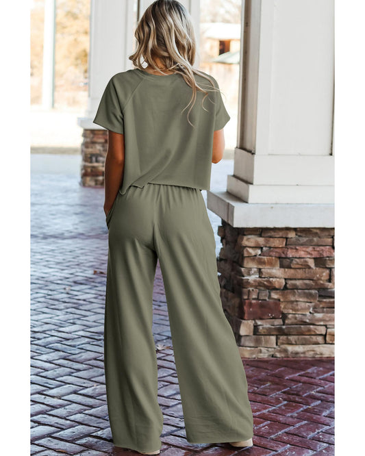 Raw Hem Loose Tee and Wide Leg Pants