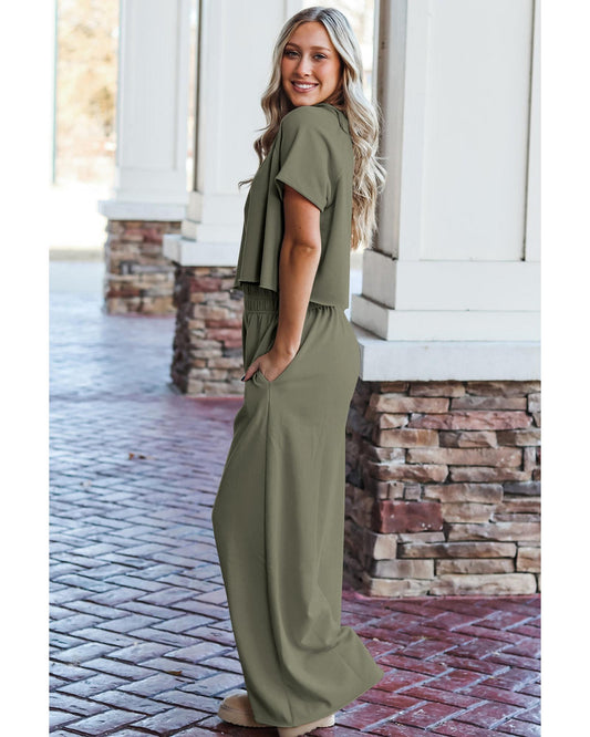 Raw Hem Loose Tee and Wide Leg Pants