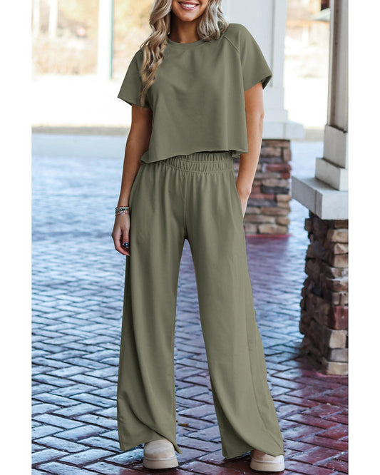 Raw Hem Loose Tee and Wide Leg Pants