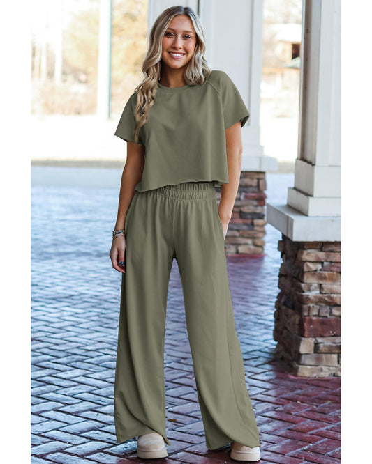 Raw Hem Loose Tee and Wide Leg Pants