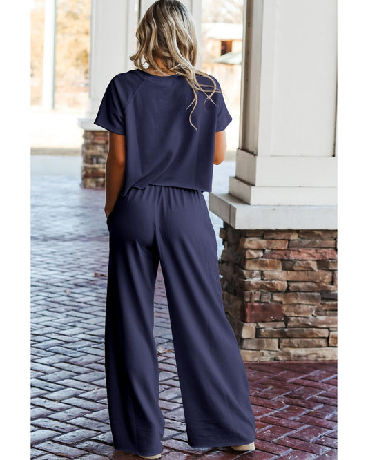 Raw Hem Loose Tee and Wide Leg Pants