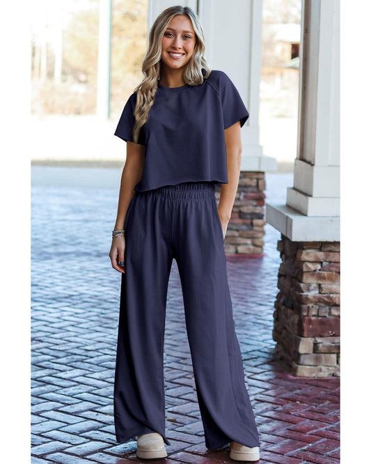 Raw Hem Loose Tee and Wide Leg Pants