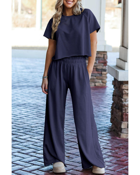 Raw Hem Loose Tee and Wide Leg Pants