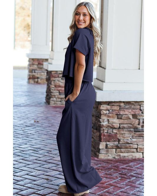 Raw Hem Loose Tee and Wide Leg Pants