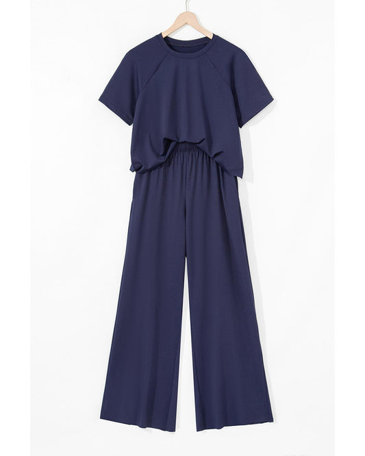 Raw Hem Loose Tee and Wide Leg Pants