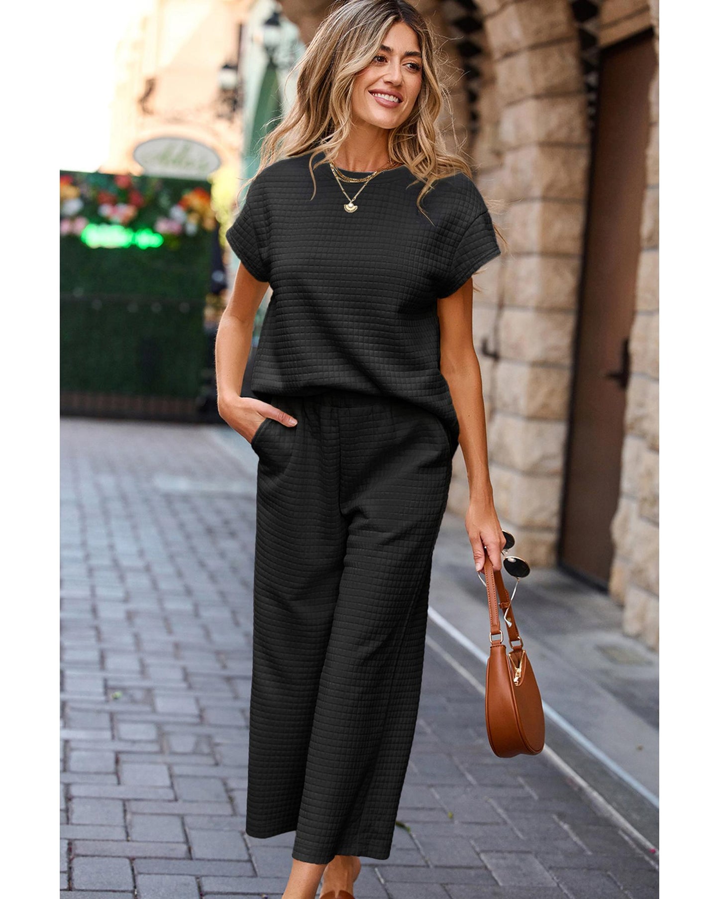 Textured Short Sleeve Top and Pants
