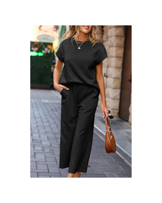 Textured Short Sleeve Top and Pants
