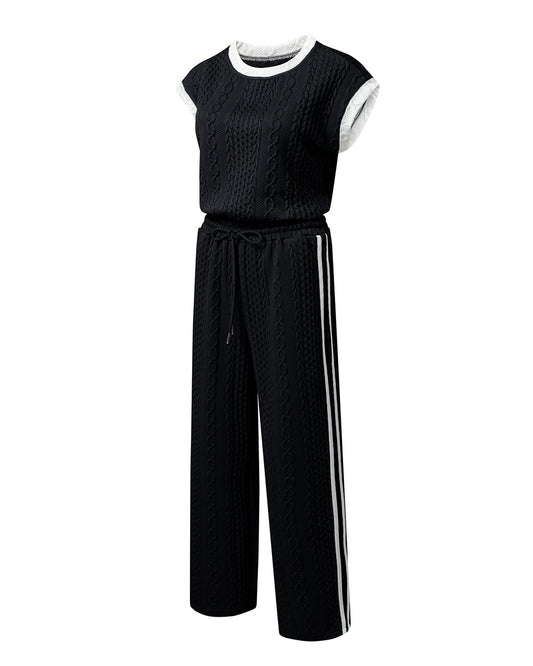 Knit Contrast Trim Short Sleeve Top and Pants