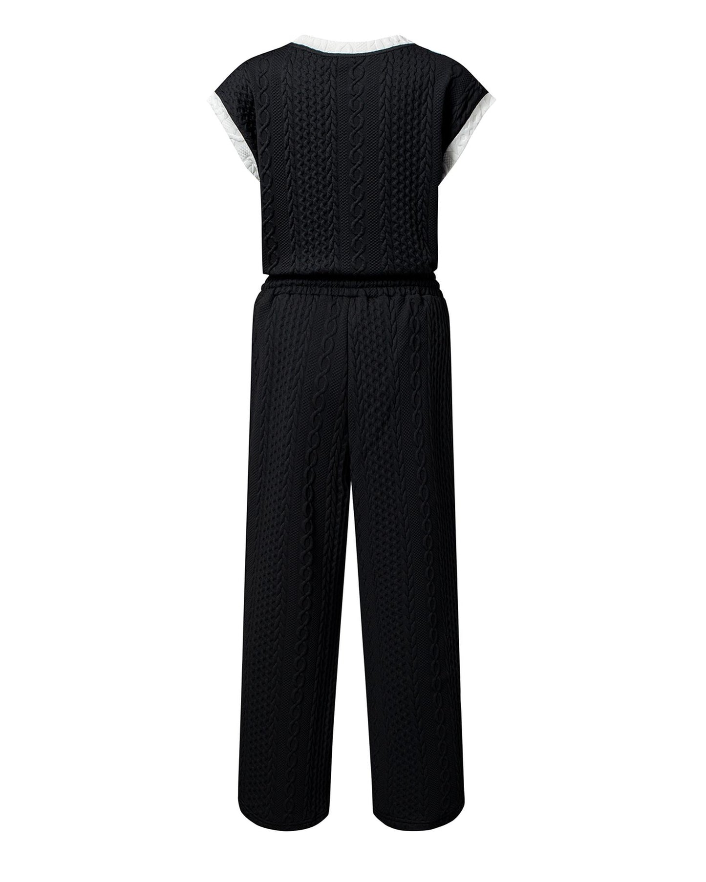 Knit Contrast Trim Short Sleeve Top and Pants
