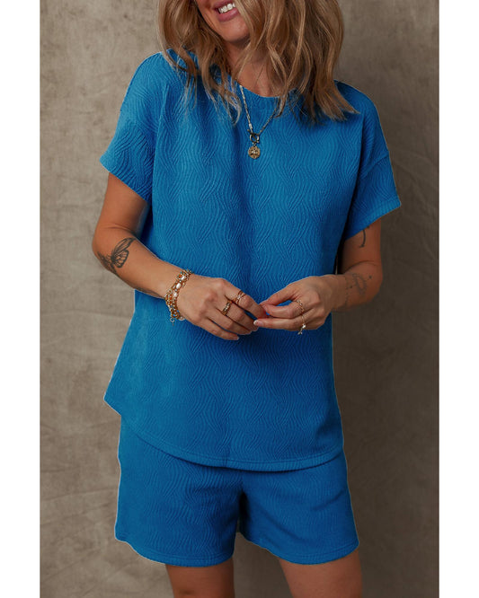 Textured Crew Neck Short Set
