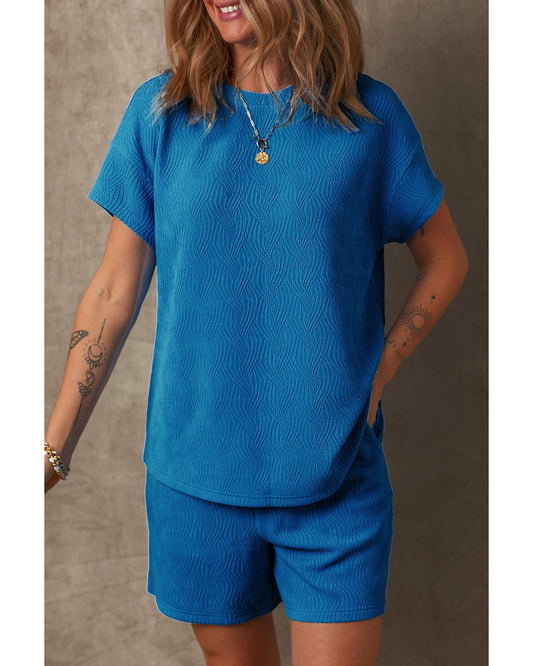 Textured Crew Neck Short Set
