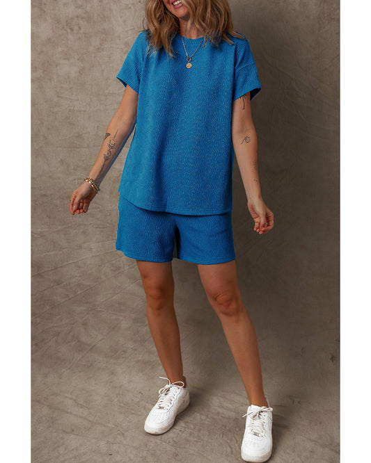 Textured Crew Neck Short Set