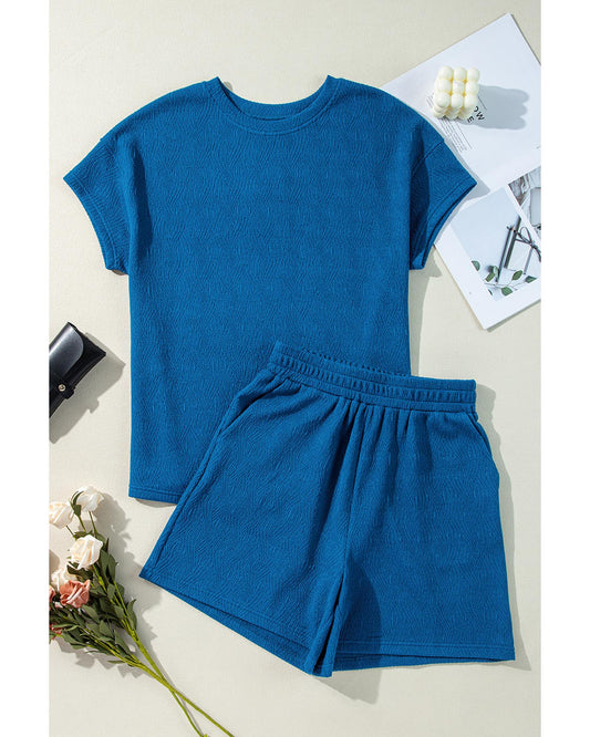 Textured Crew Neck Short Set
