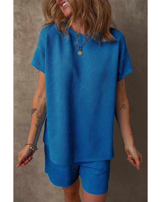 Textured Crew Neck Short Set