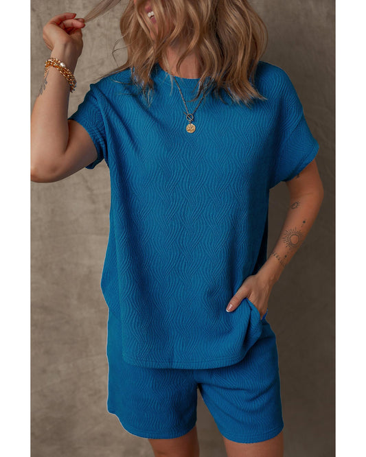 Textured Crew Neck Short Set