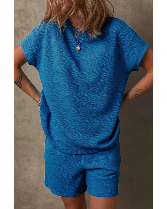 Textured Crew Neck Short Set